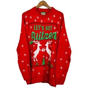Party Sweater Brand Ugly Christmas Sweater Blitzen Red Green - L